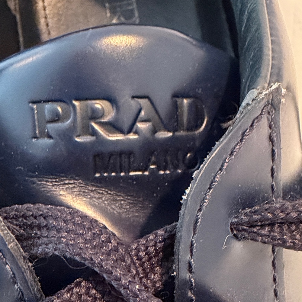 Prada Men’s Dark Blue Leather Lace-Up Sneakers - Picture 3 of 7